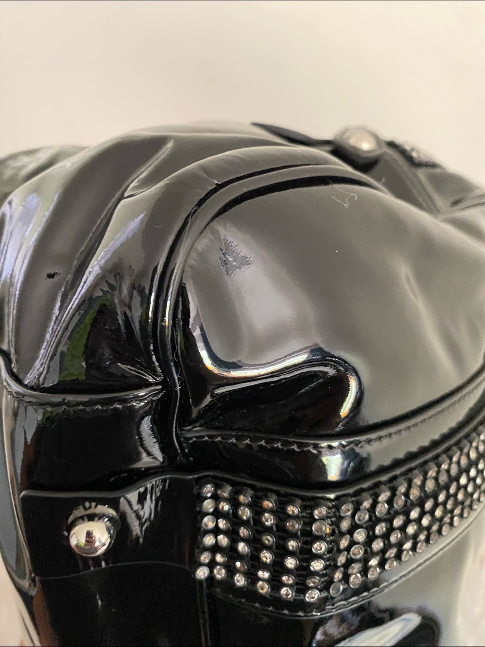 Rioni Studded Shoulder Tote in Glossy Black Patent Leather - Made in Italy - Picture 16 of 17